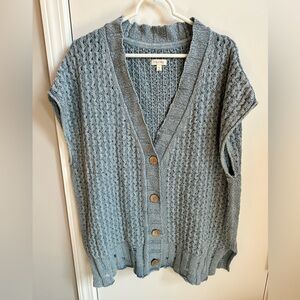 Pilcro Light Blue Cable Knit Button-Front Sweater Vest Distressed SZ M